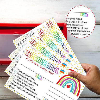 4 x 6 inch Rainbow Happy Mail Teacher Notes to Parents Classroom Good Behavior Incentive Motivational Cards 50 Pcs Motivational Notes Positive Postcards For Home,Preschool, Kindergarten, Elementary (Color3)