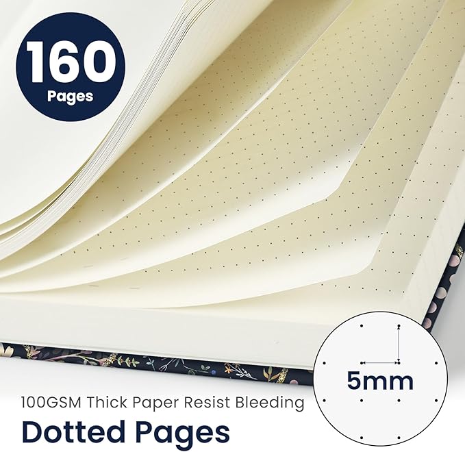 Bullet Dotted Journal Notebook for Women & Men, Hardcover Leather Journal for Writing, A5 Bullet Journaling Notebook for Work & Sketching, Perfect for Office School Home Supplies, 160 Pages, Patchwork Floral