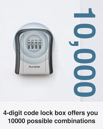 Puroma Key Lock Box Combination Lockbox Wall-Mounted Key Storage Box for House Keys, Resettable Code Safe Security Lock Box for Home, Office, Garage, Apartment Spare Key Storage (1 Pack, Grey)
