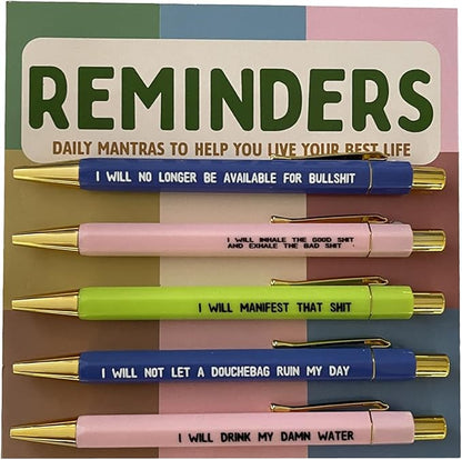 Funny pens,5-Count,Black Ink,Medium Nib 1.0mm,Funny Office Gifts for Coworkers,Personalized Pens Vibrant Funny Quotes Word Daily Pen (Reminders Pens)