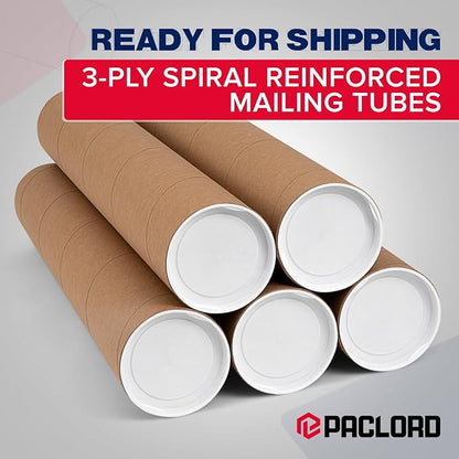4" x 24" Reinforced Kraft Paper Mailing Tube, Pack of 1 Tube with 2 Caps – Secure USPS Approved Poster Tube – Cardboard Tube for Shipping and Storing Posters, Prints, Artwork, or Documents