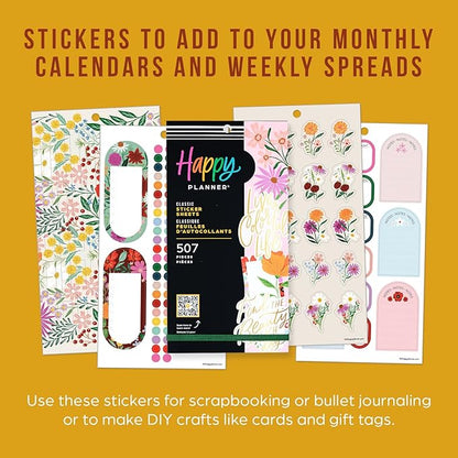 Happy Planner Sticker Pack for Calendars, Journals, and Planners, Easy-Peel Stickers and Scrapbook Accessories, Classic Size, Blooming Bouquet, 30 Sheets, 507 Total Stickers