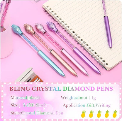 24 Pieces Big Crystal Diamond Pens Bling Ballpoint Pen Black Ink Rhinestones Pen for School Office Supplies Christmas Wedding Birthday Present, 4 Colors(Pineapple Style)