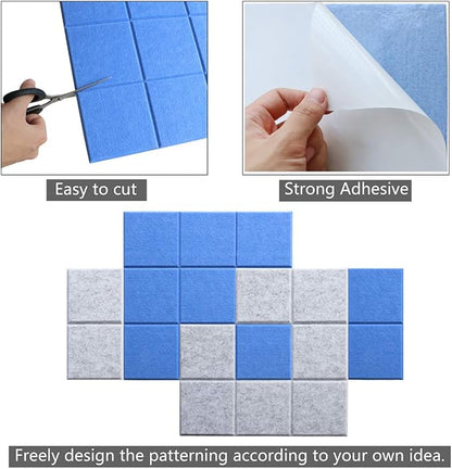 Large 11.8"x11.8" Felt Board Tiles for Wall with 30 Push Pins, Pack of 6 Pin Board Notice Boards for Home Office Kitchen, Bulletin Board Wall Tiles for Photos Memos