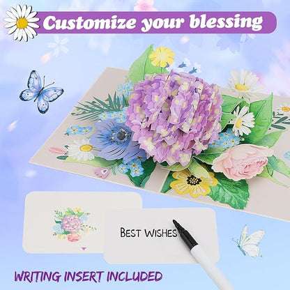 3D Hydrangea Flowers Pop Up Card for Teacher Appreciation Gift, Birthday, Thank You, Congratulations, Suitable for Mom, Daughter, Wife