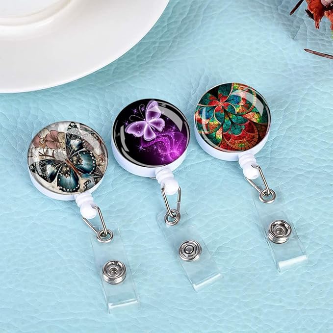 Retractable ID Badge Holder Nurse Badge Reels with Clip Name Card Holders for Office Worker Doctor Nurse (Butterfly 3-1)