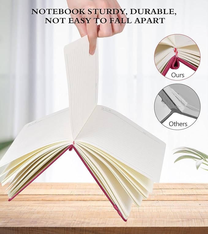 Lined Journal Notebook for Women and Men,Hardcover Leather Journaling Notebook for Writing,Travel,Business,Work and School,200 Pages A5 Notebook for Note Taking,Diary 5.9" × 8.5" - Wine red
