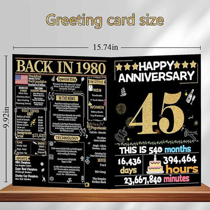 45th Anniversary Card for Women Men, Gold Wedding Card for Wife Husband, Sweet Marriage Decorations Gifts for Couple, Perfect for Her Him on Anniversary Day, Sapphire Wedding Card, Back in 1980