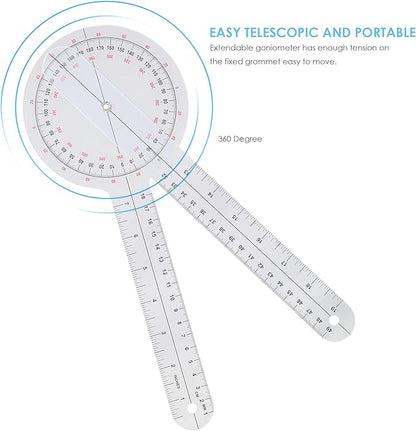 Goniometer Set 3 Pieces of 6/8/12 Inch Occupational Physical Therapy Protractor Tool Measurement Angle Ruler Kit Plastic 360 Degree Universal (3pc)