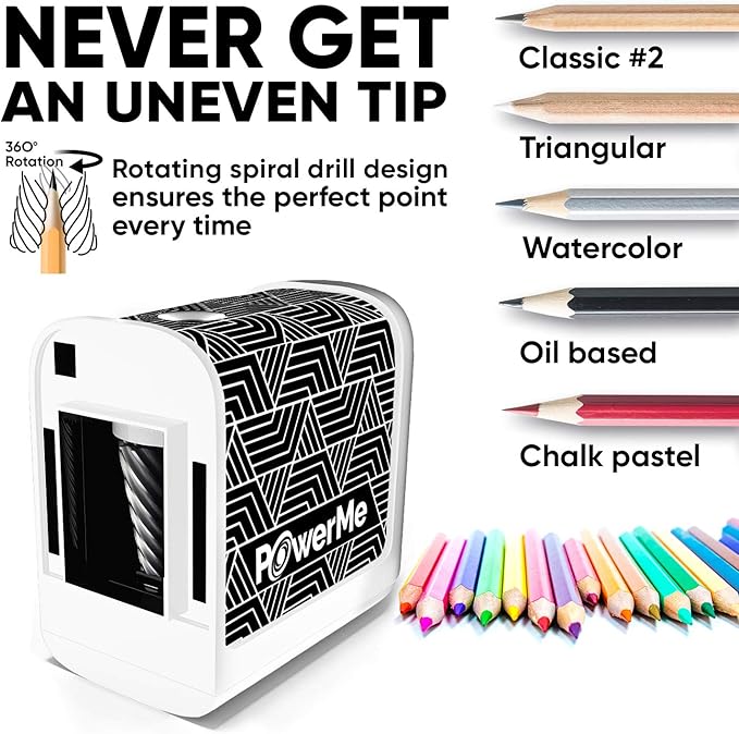 Electric Pencil Sharpener - Pencil Sharpener Battery Powered for Kids, School, Home, Office, Classroom, Artists – Battery Operated Pencil Sharpener For Colored Pencils, Ideal For No. 2 (White)
