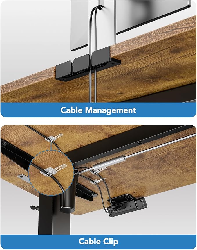 HUANUO 55" x 28" Electric Standing Desk Adjustable Height, 4 Memory Height Settings, Headphone Hook, Cable Manager, Sit Stand Up Desk for Home Office & Computer Workstation, Vintage Brown