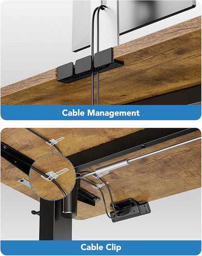 HUANUO 55" x 28" Electric Standing Desk Adjustable Height, 4 Memory Height Settings, Headphone Hook, Cable Manager, Sit Stand Up Desk for Home Office & Computer Workstation, Vintage Brown