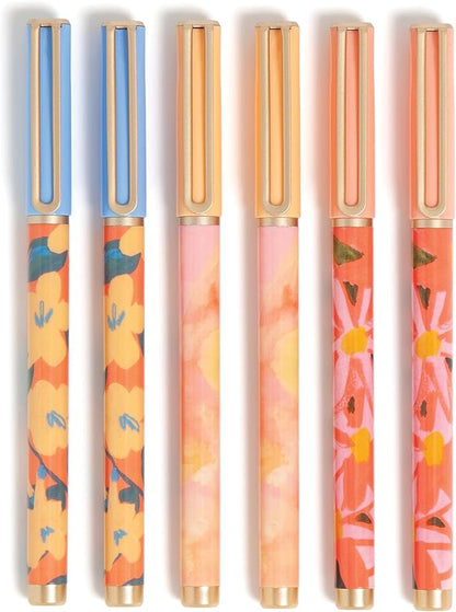 U Brands Catalina Felt Tip Pens, Set of 6, Artist Touch, Gold Details, Medium (0.7 mm) Point, Black Ink