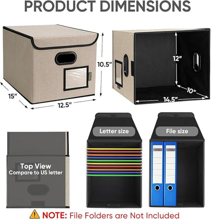 BALEINE File Organizer Box with Lid, Collapsible File Folder Organizer with Plastic Slide, Hanging File Folder Box for Office Document Storage (1 Pack, Beige)