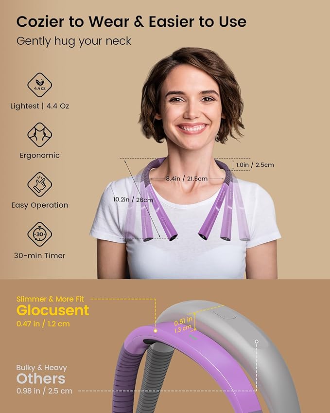 Glocusent Upgraded LED Neck Reading Light, Book Light for Reading in Bed, 30-min Timer, 3 Colors & 3 Brightness Adjustable, Rechargeable & Long Lasting, Perfect for Reading, Knitting