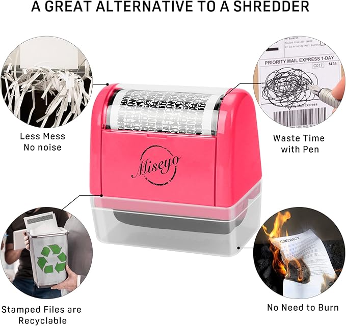 Miseyo Wide Identity Theft Protection Roller Stamp Set - Peach (3 Refill Ink Included)