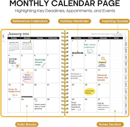 2026 Planner, Weekly and Monthly Calender Planner, Jan 2026 to Dec 2026, Hardcover 2026 Calendar Planner Book with Tabs & Inner Pocket, Office Home School Supplies for Women & Men - A4 (8.5" x 11"), Yellow
