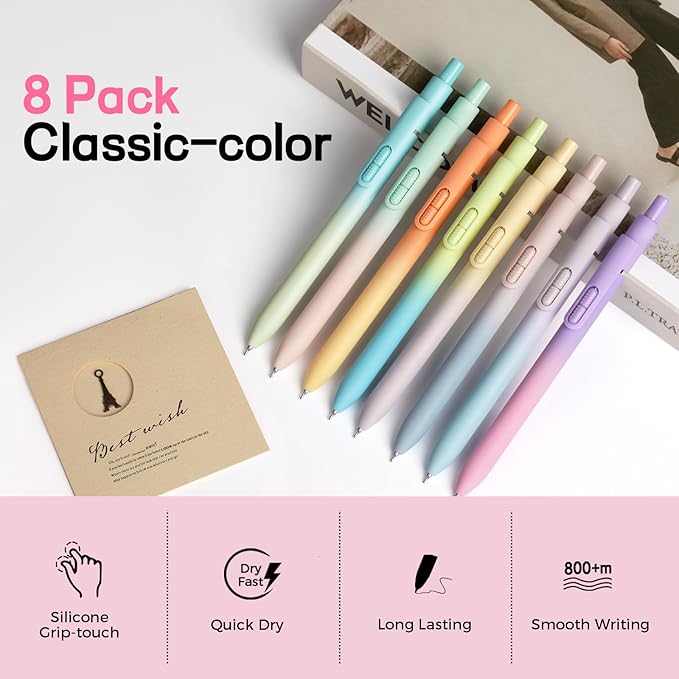 8 Pcs Gel Pens, 0.5mm Quick-dry Black Ink Pens Fine Point Smooth Writing Pens, High-End Series Pens for Journaling Note Taking, Cute Office School Supplies Gifts for Women Men