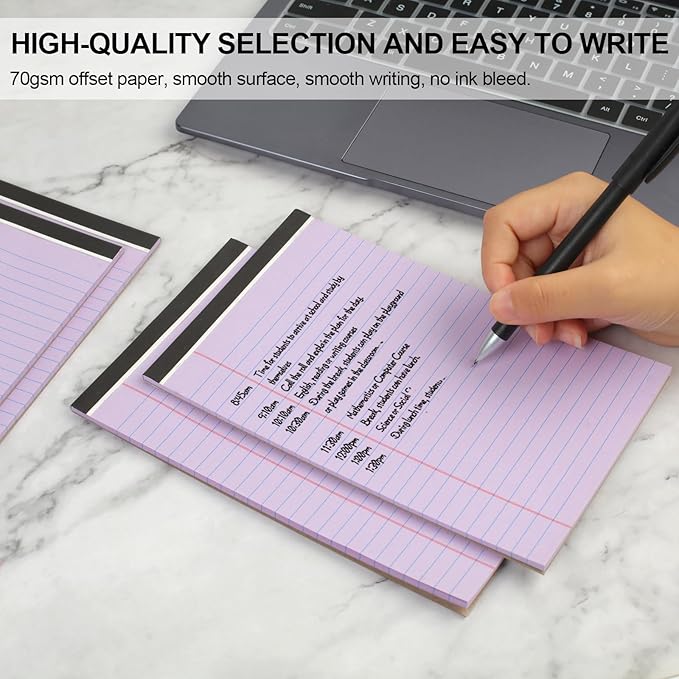 Utron 6 PCS Small Legal Pads 5x8 Purple, Narrow Ruled Small Note Pads 5x8, Micro Perforated Writing Pad, College Ruled Legal Notepads 5x8 for Study, Office, To-Do Lists(30 Sheets/Small Notepad)