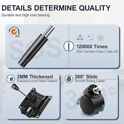 Drafting Chair with Backrest – Adjustable Foot Rest Rolling Stool with Wheels, PU Leather Swivel Stool for Office Spa Studio Lab Counter Salon Home Work Bar Kitchen Shop(Black)