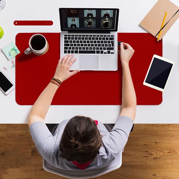 Boutilon Leather Desk Pad 35"x 17" Non-Slip Mouse Pad,Office Desk Mat,Waterprooft PU Leather Desk Blotter,Desk Pad Protector,Desk Writing Pad for Home Office Decor (L-Red,35"x 17")