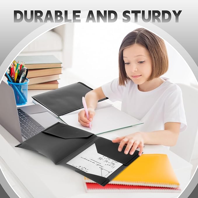 Henoyso 60 Pcs Plastic Folders with Clear Front Pockets Heavy Duty File Folders with 2 Pockets and Card Slot for Student Communication School Office Presentation Report (Black)