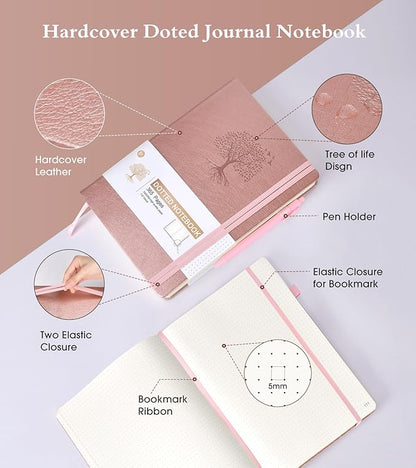 Dotted Journal Notebook, 360 Numbered Pages Bullet Dot Grid Journals, 100gsm Dot Paper Thick Hardcover Leather Journal for Writing Women Men, B5 Big Dotted Grid Notebooks 7.6'' X 10'' Pink