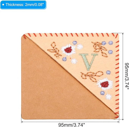 PATIKIL Personalized Embroidered Corner Bookmark, Cute Flower Felt Stitched Triangle Book Mark Page Marker for Women Men Book Lovers Teachers, Pink, Letter V