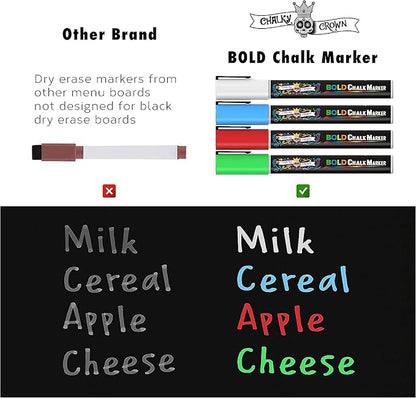 CHALKY CROWN Magnetic Dry Erase Menu Board for Fridge Includes 4 Liquid Chalk Markers - Weekly Meal Planner Blackboard, Grocery List & Notepad for Kitchen Refrigerator - Chalkboard Magnet