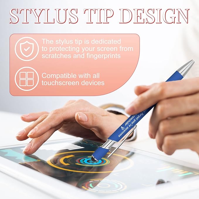 Colarr 24 Pcs Employee Appreciation Pen Ballpoint with Stylus Tip Pen 1.0 mm Black Ink Multicolor Smooth Motivational 2 in 1 Ballpoint Supplies for Coworker Thank You Gift (You're Awesome)