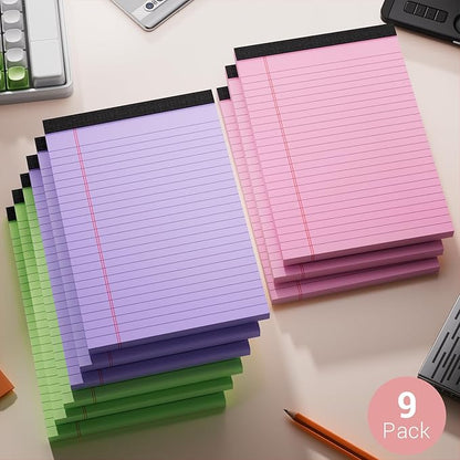 Legal Pads 5x8 Small Note Pads Colored Notepad, 9 Pack, Narrow Ruled Lined Paper, Micro Perforated Writing Pads Memo Pad, 30 Sheet/Note Pads, Notebook Paper Tablet for School, Colored Legal Pad 5x8''