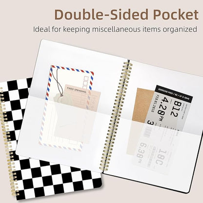 Cute Spiral Notebook journal A4 Aesthetic Pretty Design for Women Girls Kawaii with Pocket, 8.5 x 11 inch, Lined, Black Plaid
