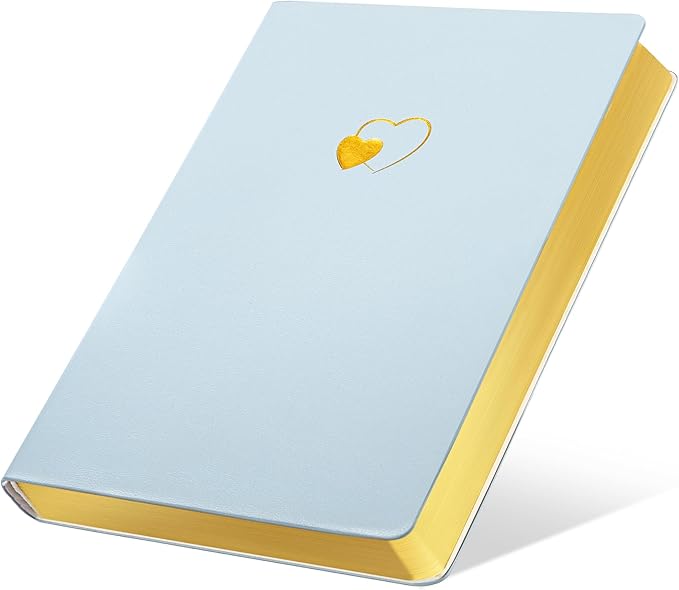 CAGIE Lined Journal Notebook for Women and Girls 256 Pages Cute Diary with Heart-Shaped Leather Journals for Writing A5 Soft Cover Notebooks for Work School (07 Light Blue, A5)