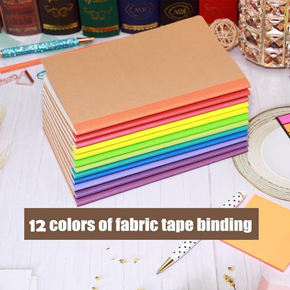 12 Pack A5 Notebooks Bulk, Kraft Cover Lined Blank College Ruled Travel Journals with 12 Colors Rainbow Spines For Women Students, 60 Pages, 8.3”x 5.5”, for Home, Office or School Supplies