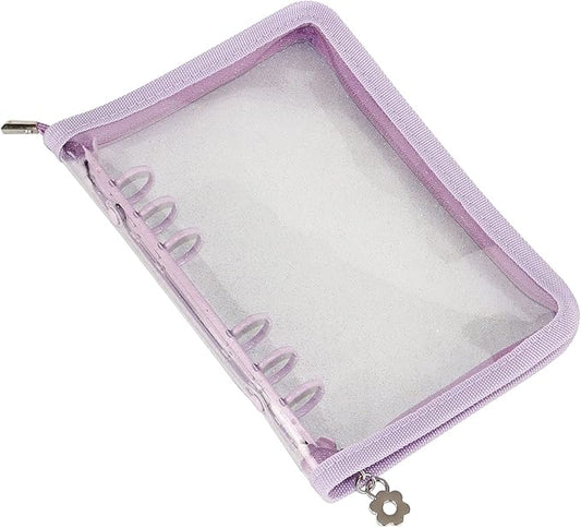 Purple A6 Binder Cover Clear Soft PVC 6-Ring Binder Budget Cash Evelopes System with Zipper Planner Organizer Loose Leaf Binder Folder Binder Pocket (Purple, A6)