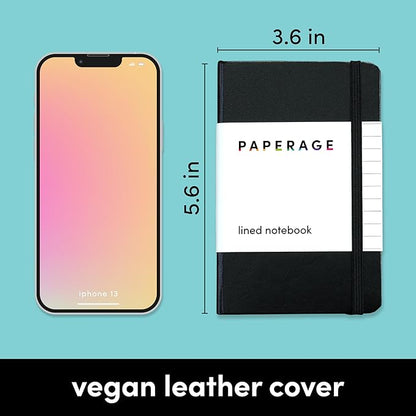 PAPERAGE Lined Pocket Journal Notebook, 1 Pack, (Black), 160 Pages, Small, 3.6 inches x 5.6 inches - 100 GSM Thick Paper, Hardcover