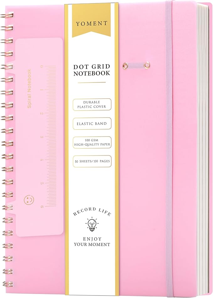 Yoment Bullet Dotted Journal Spiral Notebook 8.5 x 11 A4 Large Dot Grid Notebooks, 100 GSM Thick Dot Paper, Journaling Notebooks for Work School Sketching, A4 Pink