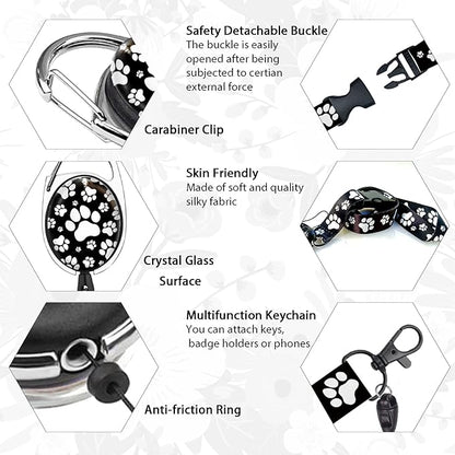 Puppy Dog Paw Lanyards for Id Badges, Cute Retractable ID Badge Holder with Detachable Lanyard, Fashionable Badge Reel Heavy Duty with Carabiner Clip, Nurse Teacher Office Gifts