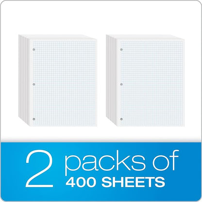 Oxford Loose Leaf Paper, Filler Paper Notebook Paper, 8-1/2" x 11", Graph Rule (4x4), 3-Hole Punched, 800 Sheets for 3 Ring Binders, 2 Packs of 400, White (62333)