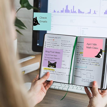 9 Pads Black Cat Sticky Notes Set, Pink Self-Stick Note Pads, Cute Memo Pads Super Adhesive Note Card for Cat Lover Gift, Teacher Office and School Supplies, 3x3in