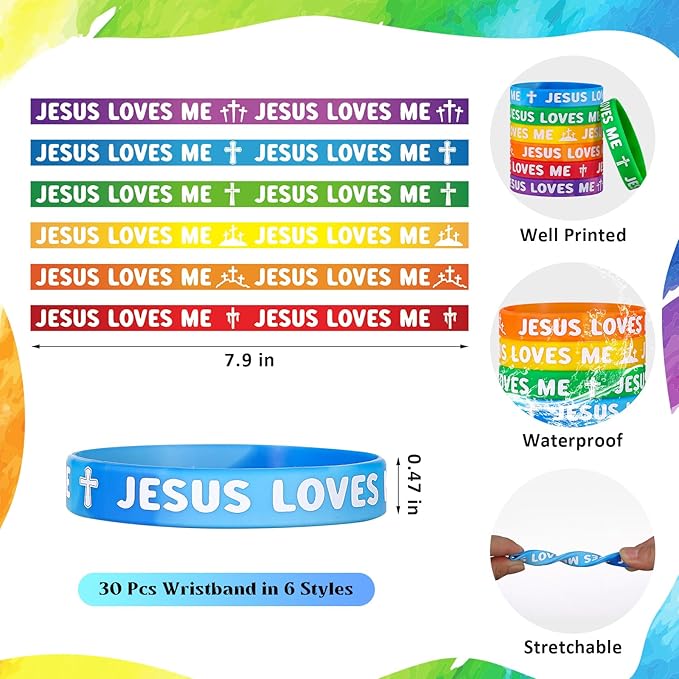 30 Sets/ 60 Pcs Jesus Loves Me Wristbands with John 3: 16 Religious Christian Bookmarks Gift, Include 30 VBS Bible Verse Rubber Wristbands 30 Inspirational Cross Bookmark for Sunday School