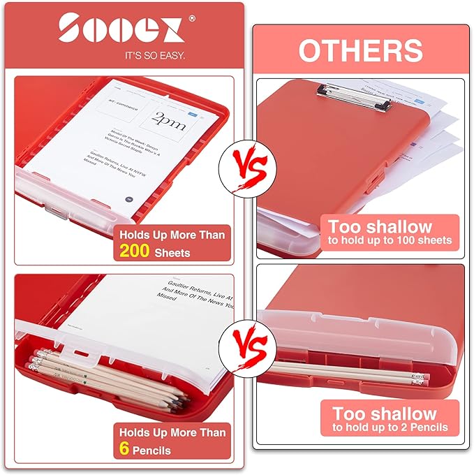 Sooez Clipboard with Storage, High Capacity Nursing Clipboards with Pen Holder, Heavy Duty Plastic Storage Clipboard with Low Profile Clip, Clipboard Folder, Teacher Must Haves, Office Supplies