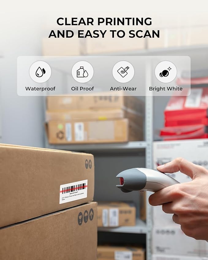 2"x1" Direct Thermal Labels, Barcode & Address Shipping Thermal Label Stickers, White (3000 Labels/ 3roll, 2"x1")