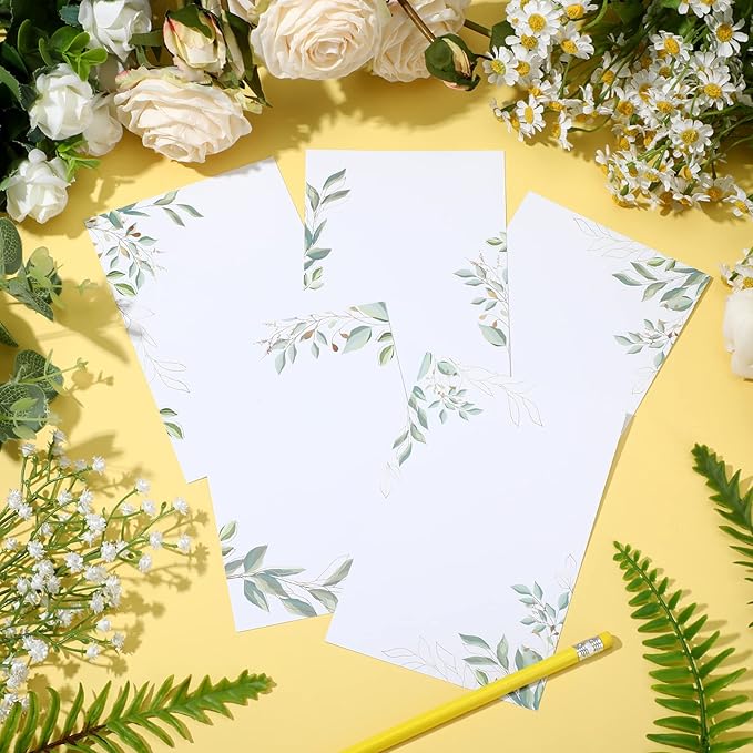 PerKoop 50 Pcs Blank Note Cards Decorative Notecards 4x6in Greenery Floral Notecards Printer Paper Cardstock Cards for Wedding Office DIY Drawing Thank Greeting Supplies(Eucalyptus)