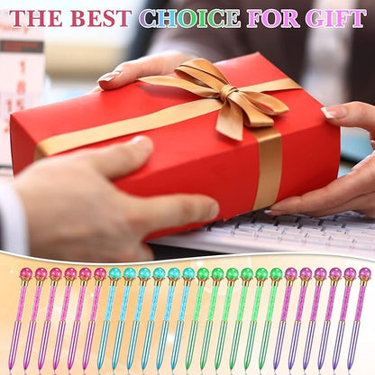 24 Pieces Big Crystal Diamond Pens Bling Ballpoint Pen Black Ink Rhinestones Pen for School Office Supplies Christmas Wedding Birthday Present, 4 Colors(Novel Style)