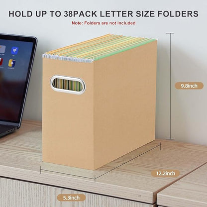 Oterri File Organizer, Small Storage Box, Cardboard File Folder Organizer, Collapsible File Box, Hanging File Organizer for Letter Size, Portable File Box with Handle, Only Box (Brown,2 Packs)