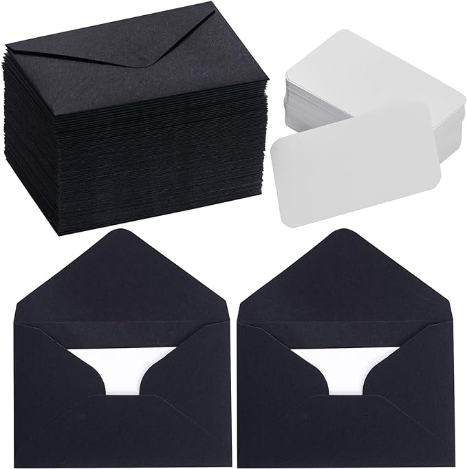jiebor 100 Sets Small Black Envelopes with Small Blank Gift Business Card Wedding Invitation Pocket Envelopes for Graduations Wedding Shower Holiday 4.37 x 2.91 Inch