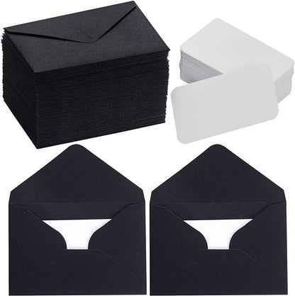 jiebor 100 Sets Small Black Envelopes with Small Blank Gift Business Card Wedding Invitation Pocket Envelopes for Graduations Wedding Shower Holiday 4.37 x 2.91 Inch