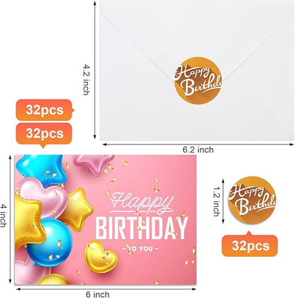 Joyberg 32 PCS Happy Birthday Cards Bulk with Envelopes, 4x6 Assorted Birthday Cards