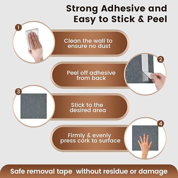 Large Cork Board for Walls with 30 Push Pins-48"X36", Easy to Peel&Stick Vision Bulletin Board Tiles, Black Poster Felt Board Supplies Set Home Office Classroom Corkboard Decor Self Adhesive